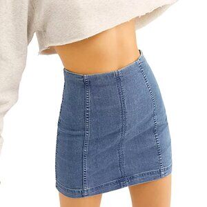 NWT FREE PEOPLE Blue Hickory Denim Modern Femme High Rise Mini Skirt Size 2